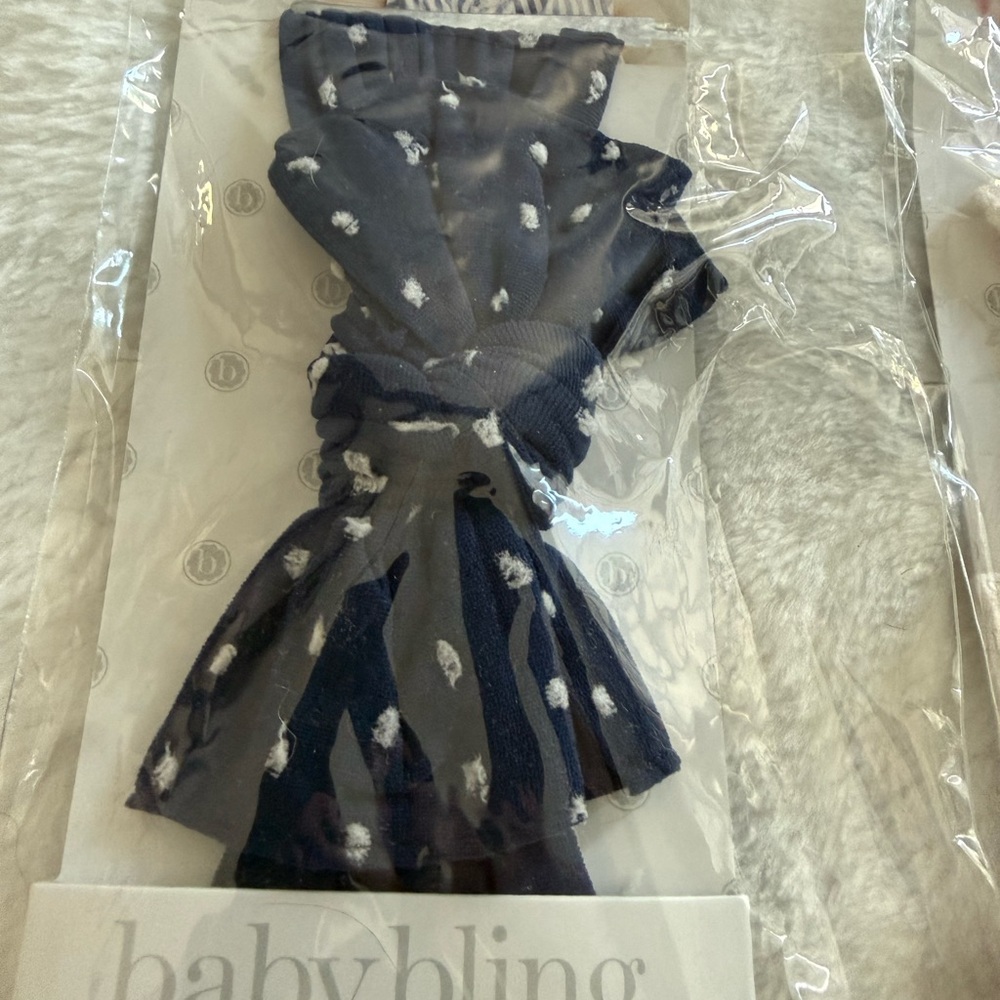 New BABY BLING 2 Bows Navy Blue With Swiss Dots Ballet Pink NWT - Picture 2 of 5